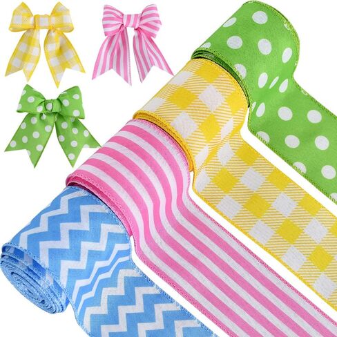 TONIFUL 2.5 Inch Wired Ribbon, Green and White Stripe Burlap Wired Ribbon, Summer Spring Wired Ribbon, for Gift Wrapping, Wreath Bows Making, Crafts Home Decoration, Easter Decor（Green，6yds） in Saudi Arabia