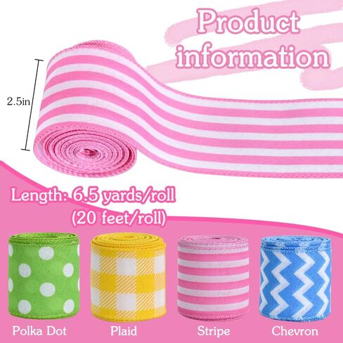 TONIFUL 2.5 Inch Wired Ribbon, Green and White Stripe Burlap Wired Ribbon, Summer Spring Wired Ribbon, for Gift Wrapping, Wreath Bows Making, Crafts Home Decoration, Easter Decor（Green，6yds） in Saudi Arabia