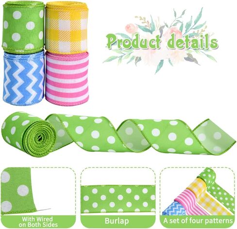 TONIFUL 2.5 Inch Wired Ribbon, Green and White Stripe Burlap Wired Ribbon, Summer Spring Wired Ribbon, for Gift Wrapping, Wreath Bows Making, Crafts Home Decoration, Easter Decor（Green，6yds） in Saudi Arabia