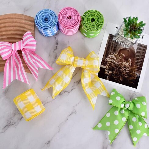TONIFUL 2.5 Inch Wired Ribbon, Green and White Stripe Burlap Wired Ribbon, Summer Spring Wired Ribbon, for Gift Wrapping, Wreath Bows Making, Crafts Home Decoration, Easter Decor（Green，6yds） in Saudi Arabia