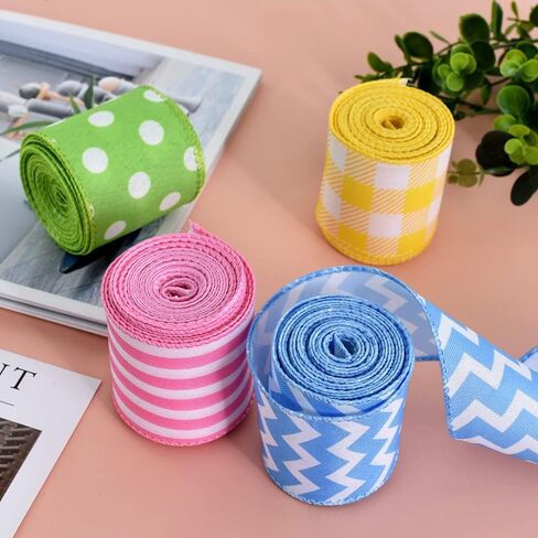 TONIFUL 2.5 Inch Wired Ribbon, Green and White Stripe Burlap Wired Ribbon, Summer Spring Wired Ribbon, for Gift Wrapping, Wreath Bows Making, Crafts Home Decoration, Easter Decor（Green，6yds） in Saudi Arabia