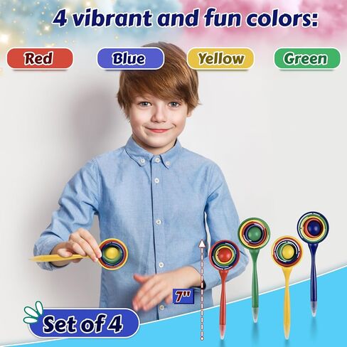 Forest & Twelfth Orbiting Spinner Pens – 2-in-1 Fun & Functional Writing Pen – Fidget Top Spinning Pens for Kids – for Stress Relief & Focus, School Supplies, Fidget Toys, Party Favors (Pack of 4) in Saudi Arabia