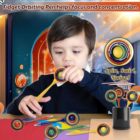 Forest & Twelfth Orbiting Spinner Pens – 2-in-1 Fun & Functional Writing Pen – Fidget Top Spinning Pens for Kids – for Stress Relief & Focus, School Supplies, Fidget Toys, Party Favors (Pack of 4) in Saudi Arabia
