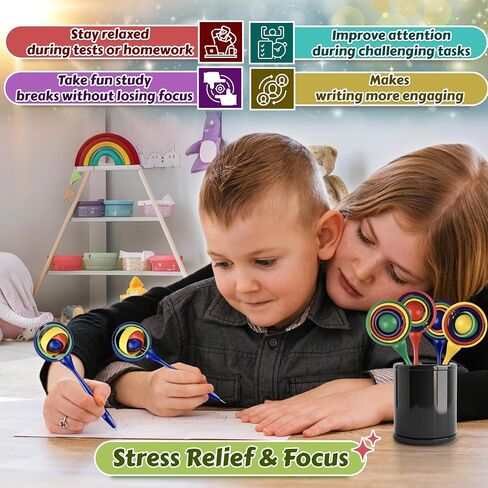 Forest & Twelfth Orbiting Spinner Pens – 2-in-1 Fun & Functional Writing Pen – Fidget Top Spinning Pens for Kids – for Stress Relief & Focus, School Supplies, Fidget Toys, Party Favors (Pack of 4) in Saudi Arabia