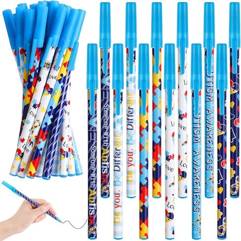 Geyee Autism Awarness Awarness Pens Bulk Contull Puzzle Pans مع كلمات ملهمة هدية Asperger التوعية للأحداث ، ومجموعات الدعم ، وجمع التبرعات ، واللوازم المدرسية Boy Girls Teens (48 Pack) in Kuwait