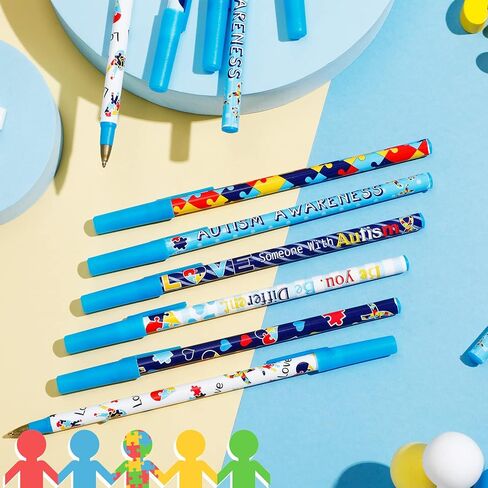 Geyee Autism Awarness Awarness Pens Bulk Contull Puzzle Pans مع كلمات ملهمة هدية Asperger التوعية للأحداث ، ومجموعات الدعم ، وجمع التبرعات ، واللوازم المدرسية Boy Girls Teens (48 Pack) in Kuwait