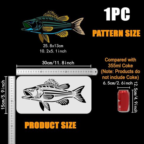 FINGERINSPIRE Striped Bass Painting Stencil 11.8x5.9inch Plastic PET Animal Fish Template Reusable Fish Pattern Stencil Decorative Flatfish Template DIY Animal Theme Stencil for Painting on Wood in Saudi Arabia