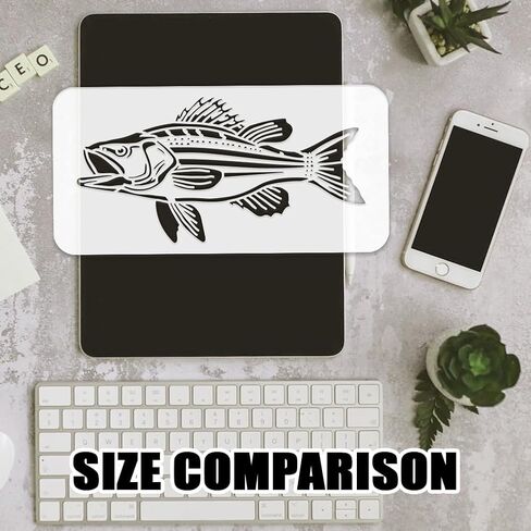 FINGERINSPIRE Striped Bass Painting Stencil 11.8x5.9inch Plastic PET Animal Fish Template Reusable Fish Pattern Stencil Decorative Flatfish Template DIY Animal Theme Stencil for Painting on Wood in Saudi Arabia
