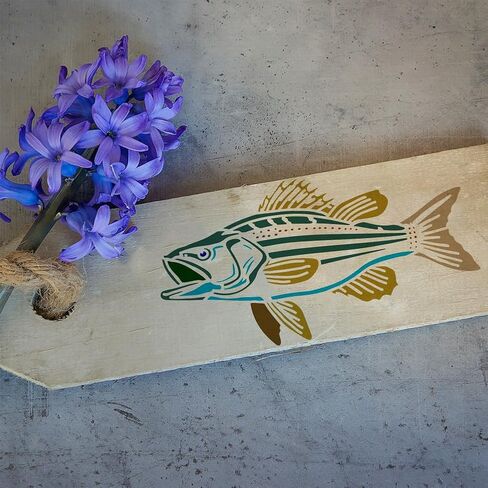FINGERINSPIRE Striped Bass Painting Stencil 11.8x5.9inch Plastic PET Animal Fish Template Reusable Fish Pattern Stencil Decorative Flatfish Template DIY Animal Theme Stencil for Painting on Wood in Saudi Arabia