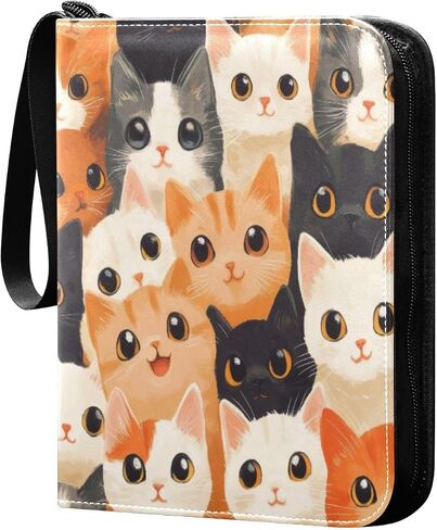 Cute Cats Card Binder 4-Pocket, 400 Pockets PU Waterproof Zippered Collector Card Album with 50 Removable Sleeves for Trading, Game Cards in Saudi Arabia