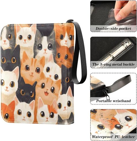 Cute Cats Card Binder 4-Pocket, 400 Pockets PU Waterproof Zippered Collector Card Album with 50 Removable Sleeves for Trading, Game Cards in Saudi Arabia