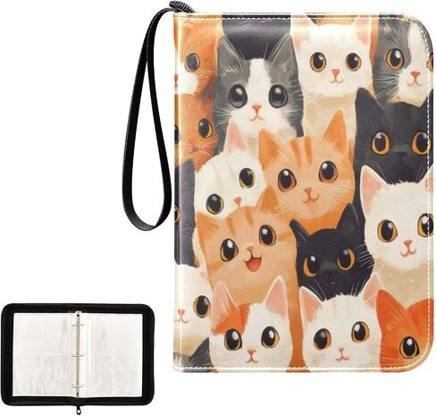 Cute Cats Card Binder 4-Pocket, 400 Pockets PU Waterproof Zippered Collector Card Album with 50 Removable Sleeves for Trading, Game Cards in Saudi Arabia