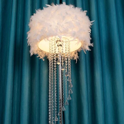Feather Floor Lamp, Modern Standing Lamp with Crystal Tassel, Bedroom Bedside Floor Lamp in White in Saudi Arabia