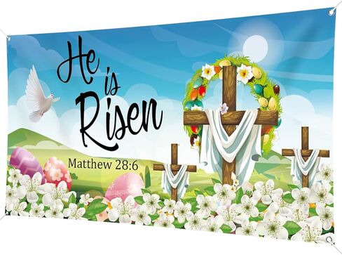 He is Risen Background Banner 78 x 43 Inch Large Size Happy Easter Banner Blue Background Banners Easter Day Party Decorations Supplies for Spring Party Decorations Celebration in Kuwait