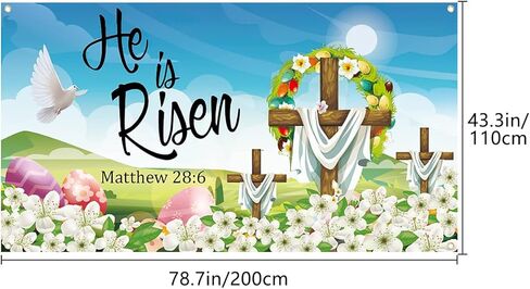 He is Risen Background Banner 78 x 43 Inch Large Size Happy Easter Banner Blue Background Banners Easter Day Party Decorations Supplies for Spring Party Decorations Celebration in Kuwait