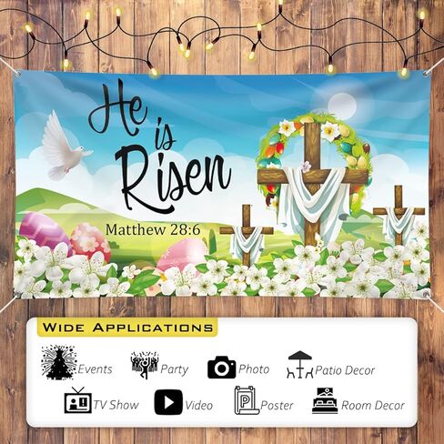 He is Risen Background Banner 78 x 43 Inch Large Size Happy Easter Banner Blue Background Banners Easter Day Party Decorations Supplies for Spring Party Decorations Celebration in Kuwait