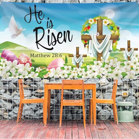 He is Risen Background Banner 78 x 43 Inch Large Size Happy Easter Banner Blue Background Banners Easter Day Party Decorations Supplies for Spring Party Decorations Celebration in Kuwait