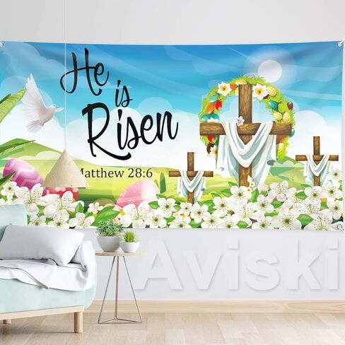 He is Risen Background Banner 78 x 43 Inch Large Size Happy Easter Banner Blue Background Banners Easter Day Party Decorations Supplies for Spring Party Decorations Celebration in Kuwait
