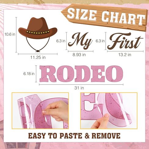 TaoBary My First Rodeo Decal Sign for Backdrop Cowboy Happy 1st Birthday Party Decorations One Birthday Sticker for Balloon Arch Decorations Party Sign Wall Decor(Girl) in Kuwait