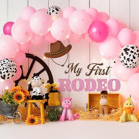 TaoBary My First Rodeo Decal Sign for Backdrop Cowboy Happy 1st Birthday Party Decorations One Birthday Sticker for Balloon Arch Decorations Party Sign Wall Decor(Girl) in Kuwait