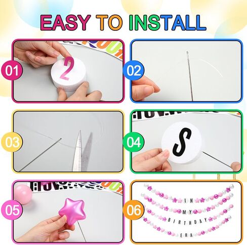 DIY Giant Friendship Bracelet Birthday Banner with 100 Balls in My Birthday Era Banner Famous Singer Customizable Banner Garland Decor Foam Circles Ball Plastic Balls Stars DIY Supplies(Pink) in Saudi Arabia