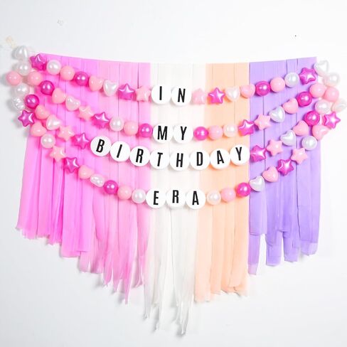 DIY Giant Friendship Bracelet Birthday Banner with 100 Balls in My Birthday Era Banner Famous Singer Customizable Banner Garland Decor Foam Circles Ball Plastic Balls Stars DIY Supplies(Pink) in Saudi Arabia