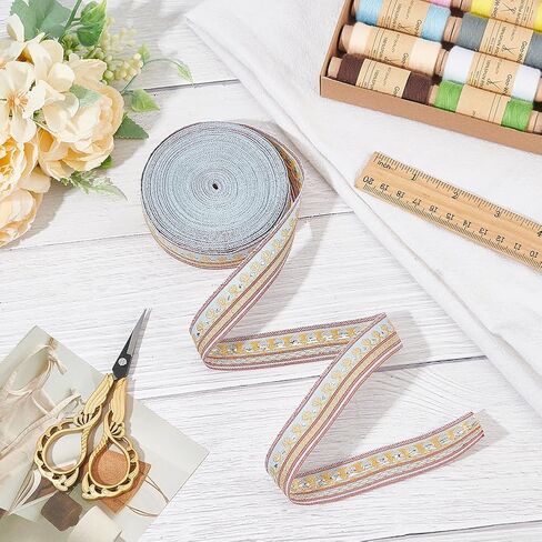 Fingerinspire 12.5 ياردة Orange Jacquard Flower Ribbon 3/4 بوصة عرضة بوليستر منسوجة منسوج in Saudi Arabia