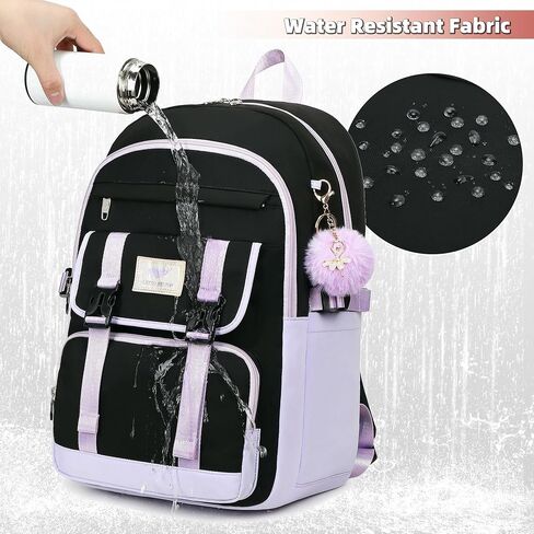 3 PCS Backpack for Teen Girls,Laptop Backpacks 15.6 Inch School Bag with Lunch Box Pencil Pouch Set for Students Aesthetic College Bookbag Travel Daypack(Black Purple) in Saudi Arabia