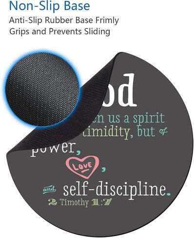 Round Mouse Pad and Coasters Set, Quotes Christian Bible Verse 2 Timothy 1:7 Design Mouse Pad, Non-Slip Rubber Base Mouse Pads for Laptop and Computer in Saudi Arabia