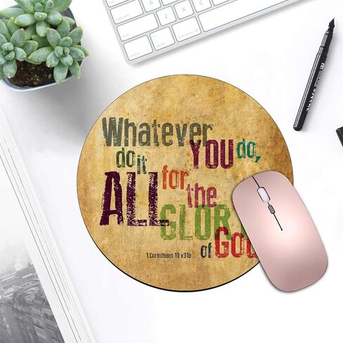 Round Mouse Pad and Coasters Set, Quotes Christian Bible Verse 2 Timothy 1:7 Design Mouse Pad, Non-Slip Rubber Base Mouse Pads for Laptop and Computer in Saudi Arabia