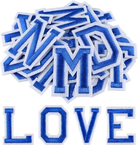 Morcheiong 78 Pcs Iron on Letter Patches A-Z, 2 Inch Iron on Embroidered Alphabet Patch for Clothing, Pants, Hats, Bags- Blue in Kuwait