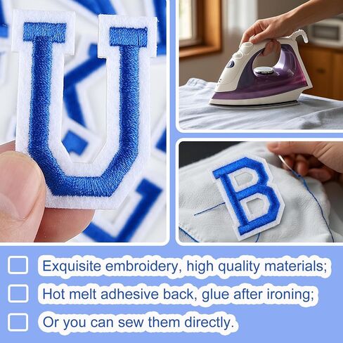 Morcheiong 78 Pcs Iron on Letter Patches A-Z, 2 Inch Iron on Embroidered Alphabet Patch for Clothing, Pants, Hats, Bags- Blue in Kuwait