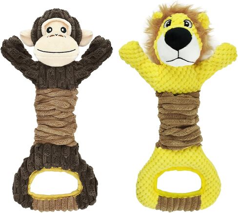 Vehomy 2Pack Dog Squeaky Toy Gorilla & Lion Shaped Dog Toys for Aggressive Chewers Tug of War Dog Toys Pet Interactive Plush Toy with Crinkle Paper Squeaker for Small Medium Large Dogs in Kuwait