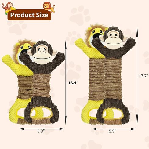Vehomy 2Pack Dog Squeaky Toy Gorilla & Lion Shaped Dog Toys for Aggressive Chewers Tug of War Dog Toys Pet Interactive Plush Toy with Crinkle Paper Squeaker for Small Medium Large Dogs in Kuwait
