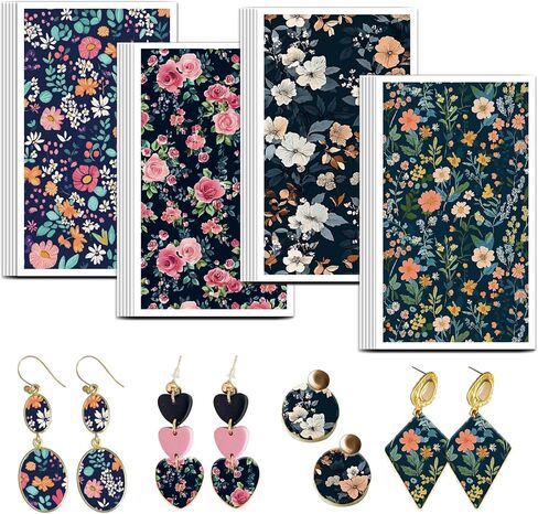 Olycraft Flower Clay Transfer Paper 4 Design 24 pcs paper paper for polymer vintage polymer polymer clay sheets flowers dark plated paper small transfor in Kuwait