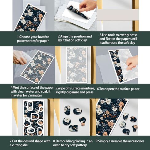 Olycraft Flower Clay Transfer Paper 4 Design 24 pcs paper paper for polymer vintage polymer polymer clay sheets flowers dark plated paper small transfor in Kuwait