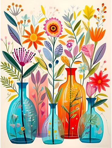 LWZAYS Flower Paint by Number Kit for Adults Canvas, Flowers Acrylic Paint by Number Kit for Adults Beginners, Daisy Vase Adult Paint by Number Kits for Gift Decor - 12x16 Inch in Kuwait