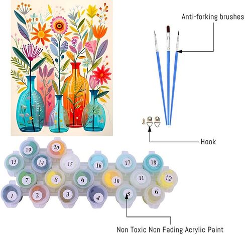 LWZAYS Flower Paint by Number Kit for Adults Canvas, Flowers Acrylic Paint by Number Kit for Adults Beginners, Daisy Vase Adult Paint by Number Kits for Gift Decor - 12x16 Inch in Kuwait