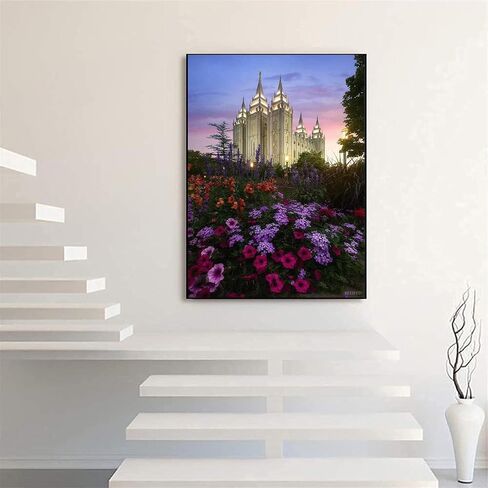 مجموعات الطلاء الماسي للبالغين ، الأطفال سولت ليك تيمبل مشهد DIY 5D Diamond Painting Arts Craft for Home Wall Decor Higds 12x16in in Kuwait