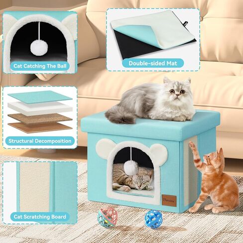قطة Cat House المغطاة للقطط الداخلية متعددة الوظائف غرفة المعيشة مسطح شقة كيتي مع حصيرة على الوجهين ولوحة الخدش القط (النعناع ، قدم المسطح) in Kuwait