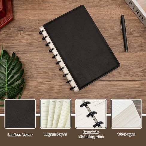 Discbound Notebook, Leather Cover Discbound Planner, 180 Pages Spiral Notebook with Removable Pages, Suitable for Work Meeting School Daily Use in Kuwait
