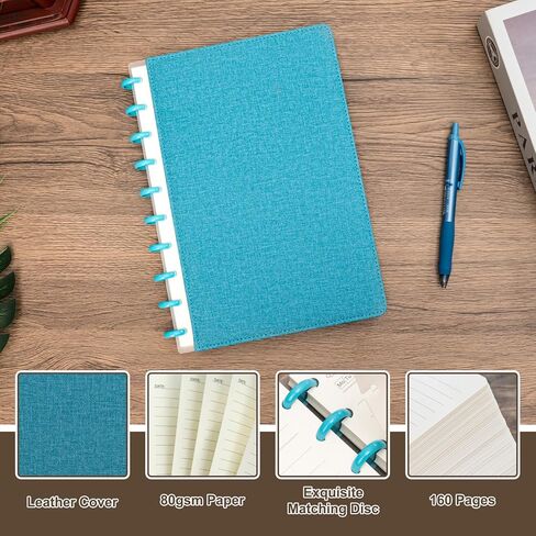 Discbound Notebook, Leather Cover Discbound Planner, 180 Pages Spiral Notebook with Removable Pages, Suitable for Work Meeting School Daily Use in Kuwait