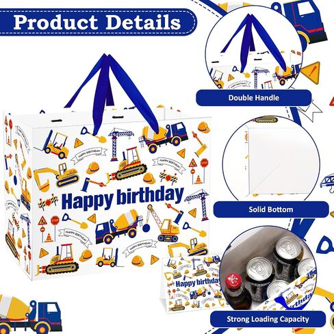 Construction Birthday Gift Bag for Boys Vehicle Truck Gift Bag for Kids with Tissue Paper and Card Happy Birthday Wrapping Paper Bag for Baby Boy 1st Birthday Christmas Gifts Baby Shower Party Favor in Saudi Arabia