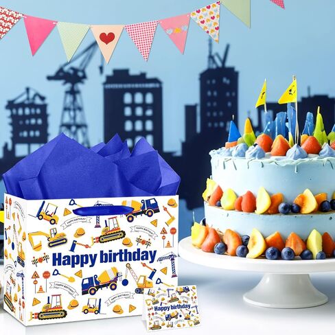 Construction Birthday Gift Bag for Boys Vehicle Truck Gift Bag for Kids with Tissue Paper and Card Happy Birthday Wrapping Paper Bag for Baby Boy 1st Birthday Christmas Gifts Baby Shower Party Favor in Saudi Arabia