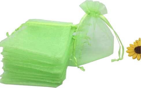 ANSLEY SHOP 100pcs 4x5 Inches Drawstrings Organza Gift Candy Bags Wedding Favors Bags (Grass Green) in Kuwait