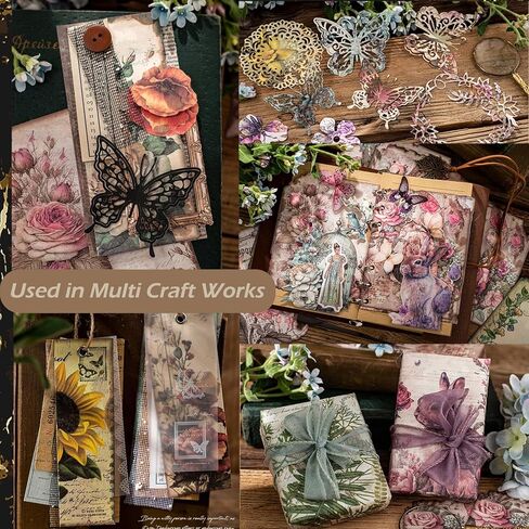 60pcs Vintage Scrapbooking Paper, Antique Looking Papers, Plants Flowers Art Collage Material Aesthetic Decorative Decoupage Paper for Junk Journal Supplies, Vintage Wall Decor, Photo Album, Craft in Kuwait