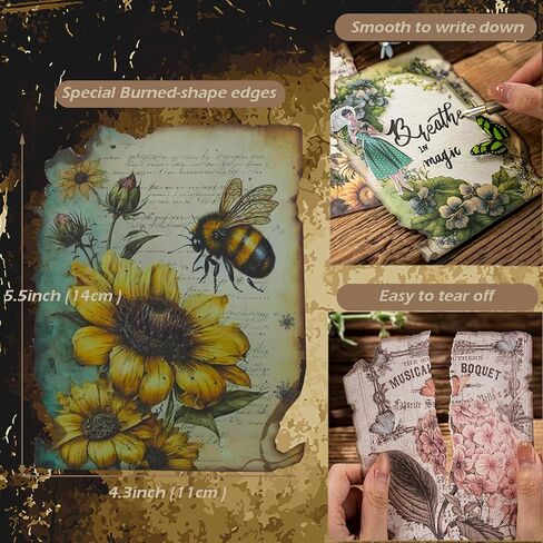 60pcs Vintage Scrapbooking Paper, Antique Looking Papers, Plants Flowers Art Collage Material Aesthetic Decorative Decoupage Paper for Junk Journal Supplies, Vintage Wall Decor, Photo Album, Craft in Kuwait