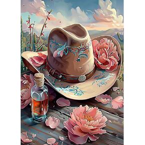 NAIMOER Hat Diamond Painting Kits for Adults, DIY 5D Diamond Painting Flowers and Hat, Full Drill Diamond Art Kits Art Pictures Perfect for Relaxation and Home Wall Decor 30x40cm