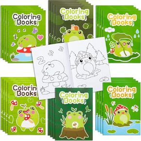 ANGOLIO 24Pcs Frog Mushroom Coloring Book Bulk for Kids Kawaii Frog Activity Book Cartoon Animals DIY Art Booklet for Kid Birthday Party Gift Goodie Bags Filler School Prize