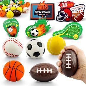 Valentines Cards for Kids Classroom, 30 PCS Valentines Day Cards with Sports Stress Balls, Valentines Party Favor for Boys Girls, Ideal Valentine Gifts, Kids Exchange Cards for School Classroom